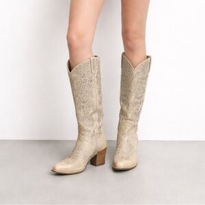 Coral Chic Beige Heeled Cowboy Wedding Bride Shoes 7